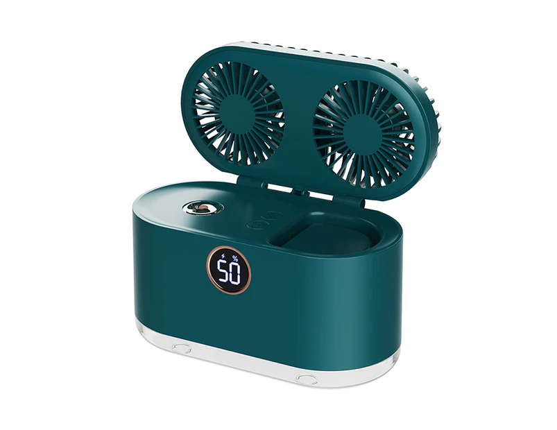Wiederaufladbarer Doppelventilator Mit 2000-mah-akku, 3 Geschwindigkeitsstufen, Leiser Betrieb, Kontinuierlicher Oder Intermittierender Nebel, Digitalanzeige, Kühlend, Tragbar, Sommergrün