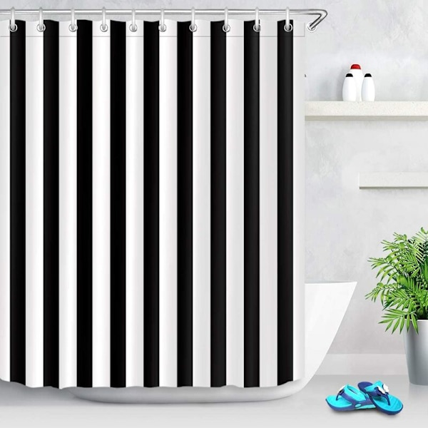 Schwarz-weiß Gestreifter Duschvorhang, Wasserdichtes Polyestergewebe, 150 X 180 Cm, Elegante Und Langlebige Badezimmerdekoration