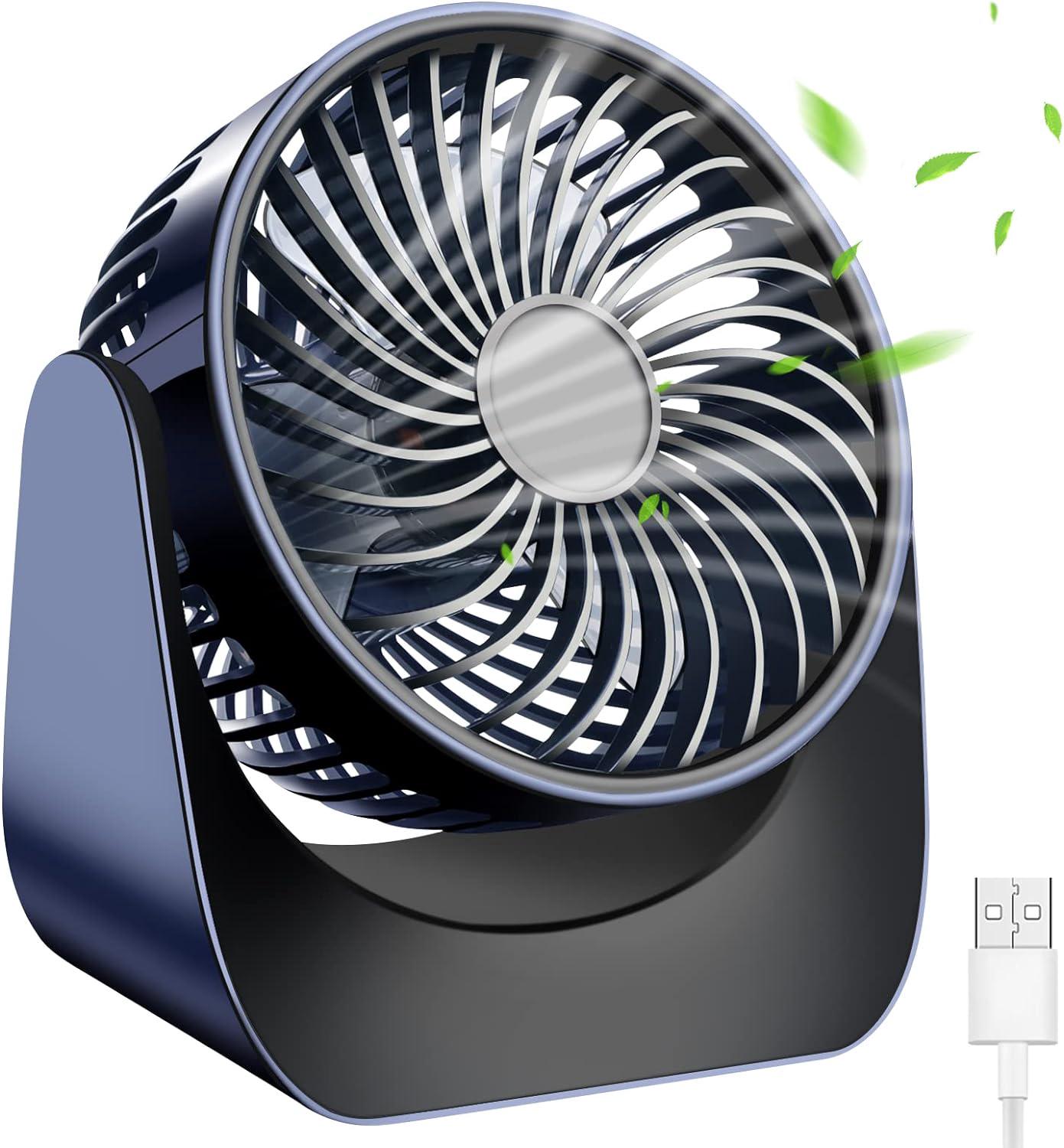 Tragbarer Usb-ventilator, Leiser Mini-ventilator Mit 360°-drehfunktion, 3 Geschwindigkeitsstufen Für Büro/auto/reisen/camping, 1,5 M Kabel, Dunkelblau