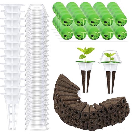 200-teiliges Hydroponik-anbauset, 50 Anzuchtschwämme, 50 Körbe, 50 Transparente Isolierdeckel, 50 Pflanzenetiketten, Hydroponik-gartenset