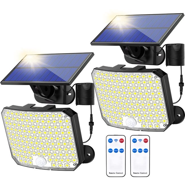 Set Aus 2 Solarstrahlern Mit 118 Leds, Bewegungsmelder Und Fernbedienung, Ip65 Wasserdichte Außenstrahler Für Mehr Sicherheit.