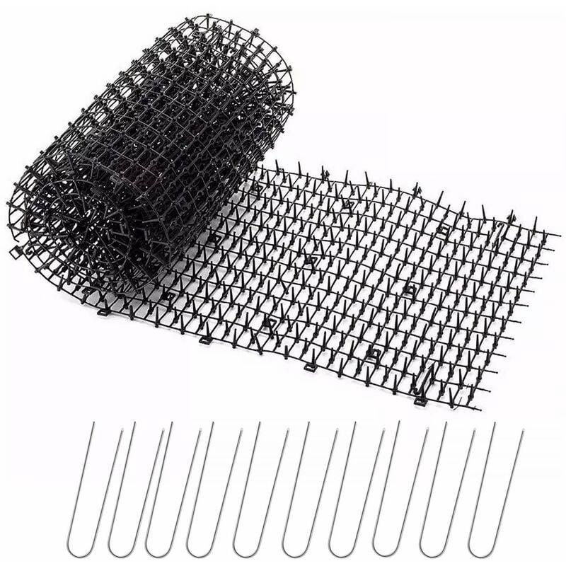 Katzenabwehrmatte Für Den Garten Mit Spikes, 200 X 30 Cm Und 8 Metallösen, Schwarz, Rasenschutz