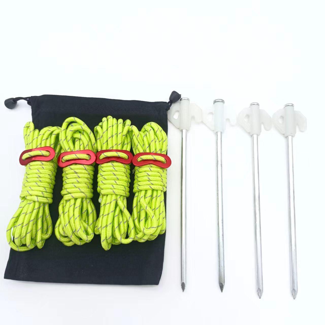 8-teiliges Reflektierendes Zeltabspannleinen-set, Leichte Abspannleine Mit Aluminiumspanner, Grüne Führungsleine Für Camping Und Wandern