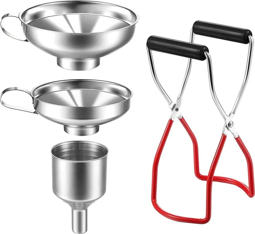 Ensemble De 4 Entonnoirs En Acier Inoxydable, Avec Poignée, Pinces À Conserve, Pour Le Transvasement D'Épices, Liquides, Poudres, Haricots Et Confitures.
