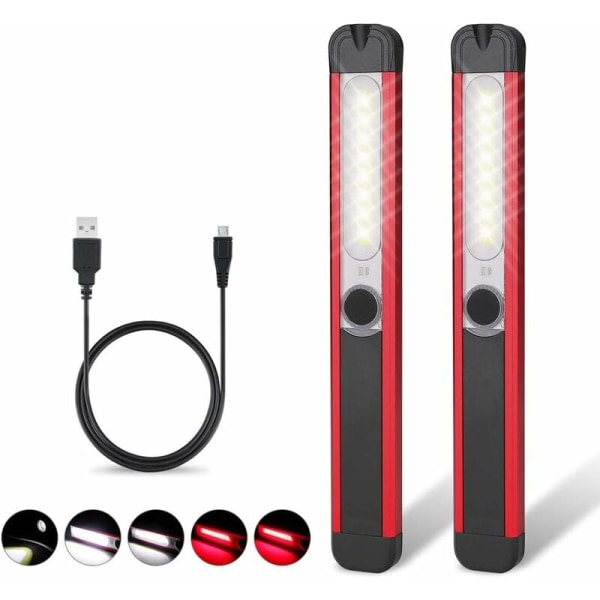 Arbetsljus, Uppladdningsbart Led Arbetsljus Cob Ficklampa 5 Lägen Magnetisk Ficklampa För Bil, Garage, Verkstad, Gör-det-själv, Camping (2 Stycken)...