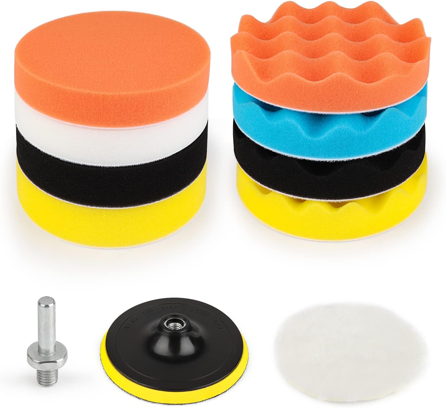 11 Pcs 125mm Tampons De Polissage Eponge De Polissage Set De Polissage Avec Foret M10 Tampons De Polissage En Laine Pour Le Polissage De Voitures Poli