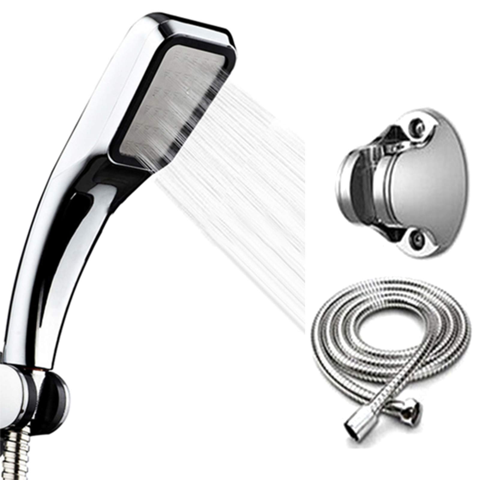 3-delige Set - Douchekop - Vierkante Regendouche Handdoucheset - 300-gats Handsproeier + Voet + Slang - Zilver