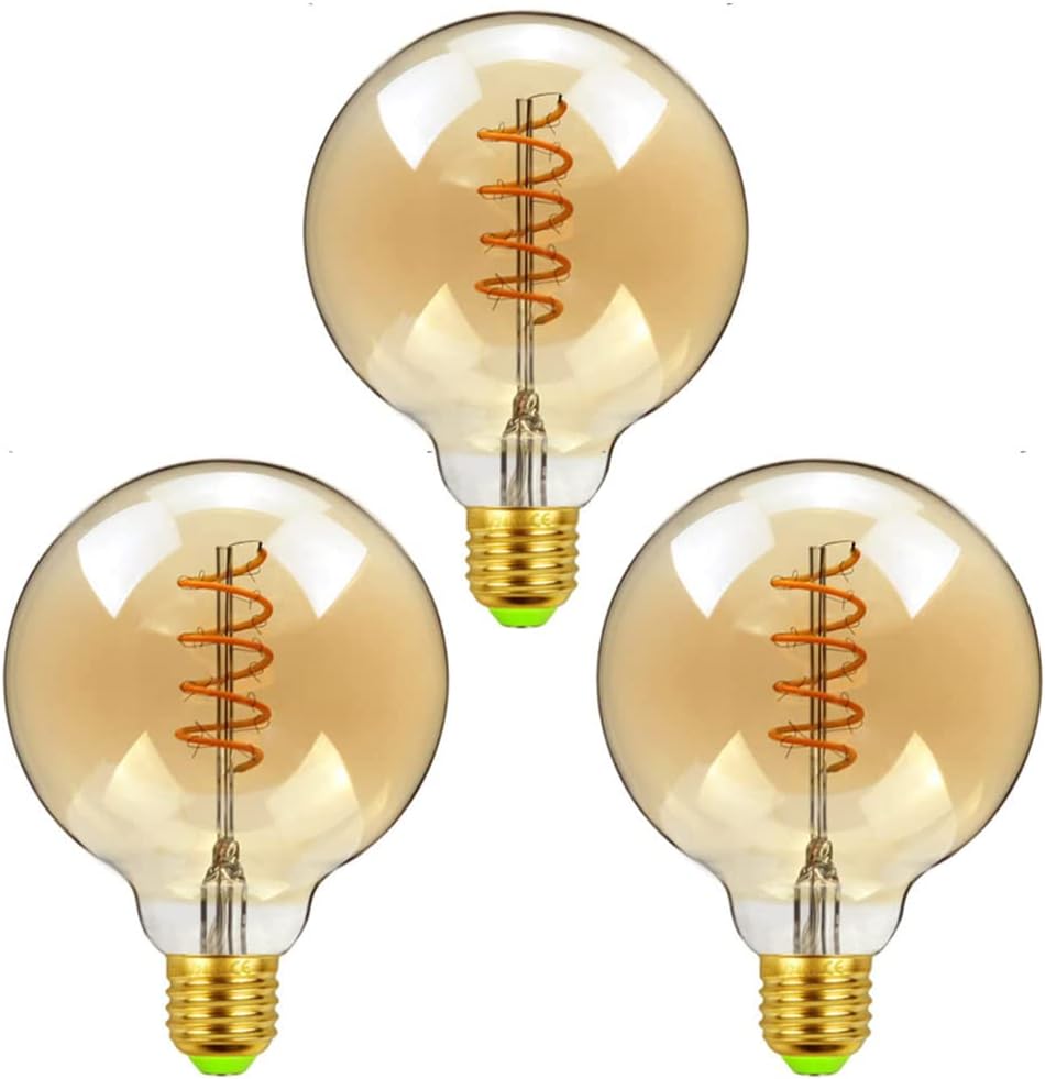 Ampoules Led E27, Vintage, Verre Ambré Rétro De Style Antique, G95, 4 W (équivalent À 25 W), Lumière Ultra Chaude 2200 K Pour La Décoration,3 Unité