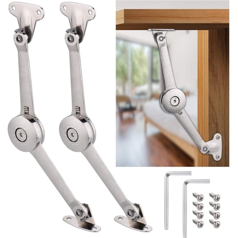 Pcs Charnière De Soutien De Couvercle À Fermeture Douce Avec Vis Et Clé Allen, Nickel Satiné, Support 18kg, Charnière De Maintien De Couvercle Pour Placard, Coffre À Jouets Ascenseur Support