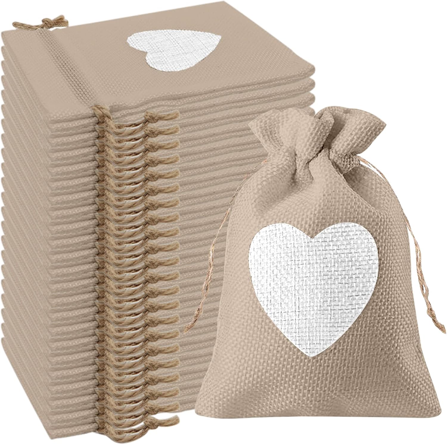 24 Stück Jutebeutel Mit Herzmuster, 10 X 14 Cm, Pour Schmuckschatullen, Gastgeschenke, Hochzeit, Süßigkeiten, Geschenke, Geschenke, Taufe, Geburtstag, Weihnachten, Petit (kaki Foncé)