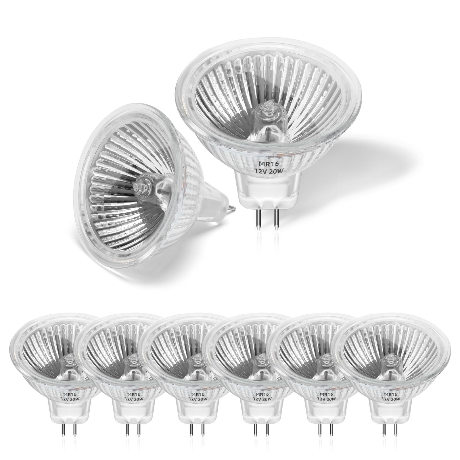 Pack De 8 Ampoule Halogene 20w 12v Mr16, Spot Halogene Gu5.3 Dimmable Blanc Chaud 2800k, 2 Broches Ampoules Halogène Couvercle En Verre Pour Plafonnier, Pour Plafonnier, Eclairage Sur Rail Encastré