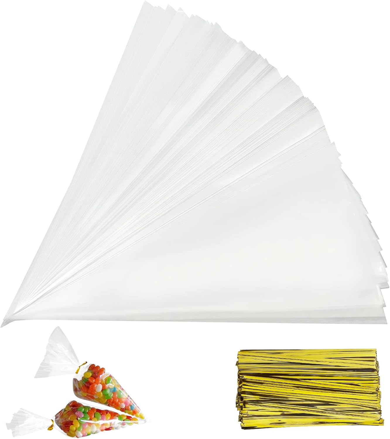150 Sachets Transparents Pour Bonbons, Sachets Coniques Transparents, Sachets En Plastique Pour Biscuits, Cadeaux De Mariage, Pour Emballer Biscuits, Chocolats, Gâteaux Et Confiseries.