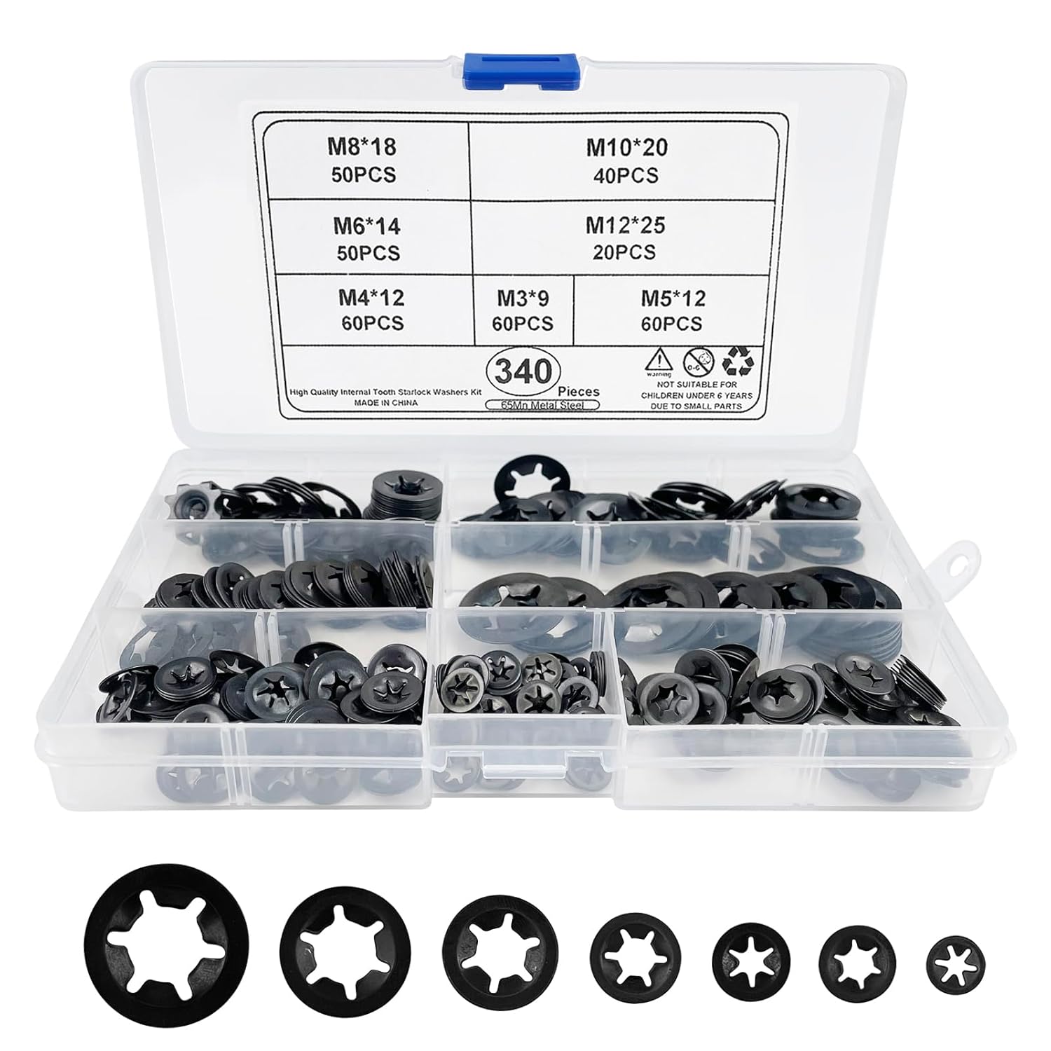340pcs Bagues De Retenue Rondelles,dent Intérieure Anneau De Retenue À Dégagement Rapide Assortiment De Boutons-pression M3 M4 M5 M6 M8 M10 M12