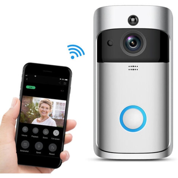 Sonnette Vidéo Sans Fil Wifi, Caméra De Surveillance Domestique Avec Vision Nocturne Infrarouge Pour Ios Et Android (argent)