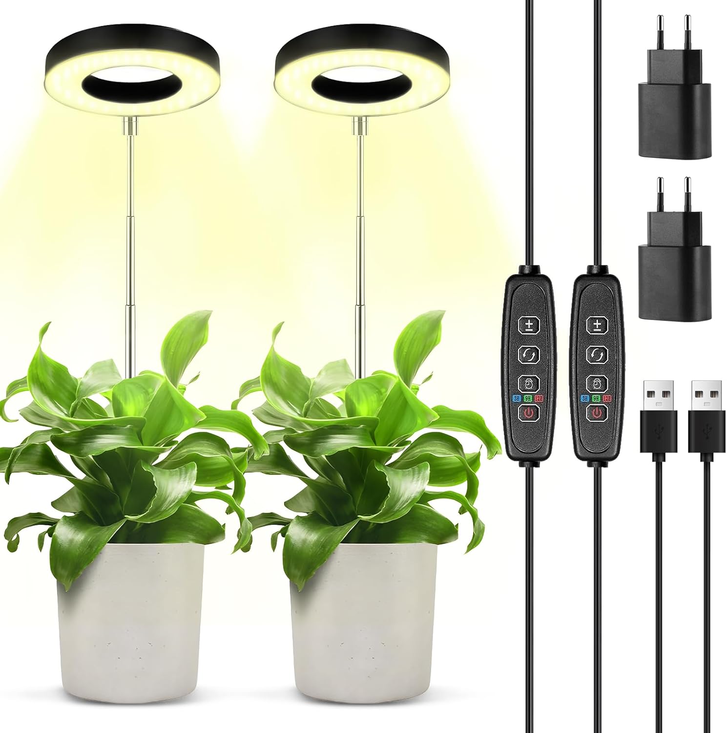 Lampes De Culture Led À Spectre Complet Pour Plantes En 2 Pièces, 9 Niveaux De Luminosité, Rotatives À 180°, Avec Minuterie De 3/9/12 Heures