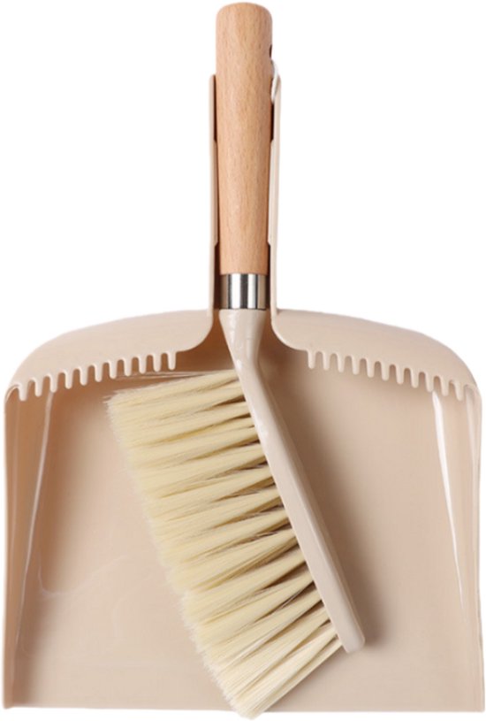 Stofblikset - Houten Handvat - Minibezem - Geschikt Voor Het Schoonmaken Van Vloeren, Banken En Tafelbladen - Beige