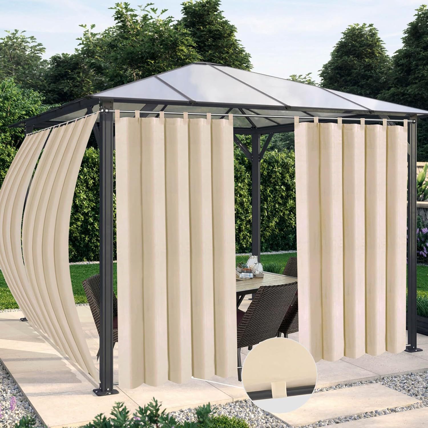 Rideaux D'Extérieur Imperméables Pour Jardin Terrasse Balcon Beige 2 Pièces / 132 X 243 Cm