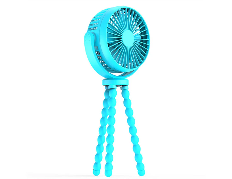 Mini Ventilateur Portable Pour Poussette Avec Trépied Flexible - Rechargeable Par Usb - Bleu