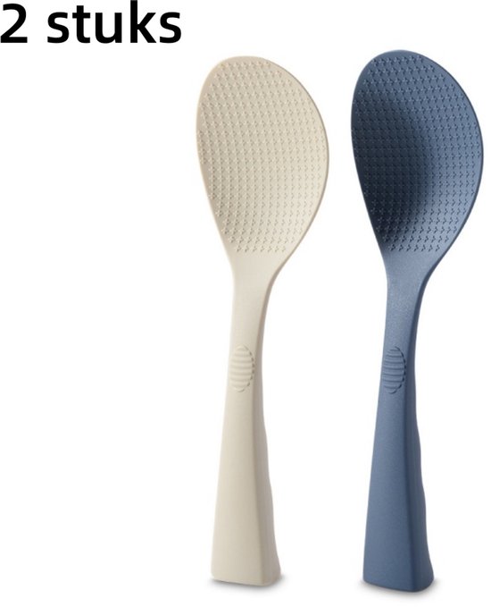 2er-set Reislöffel – Antihaftbeschichtung Aus Lebensmittelechtem Silikon – Reiskochergeeignet – Hitzebeständiges Servierbesteck – Spülmaschinenfest – Wandhaken – 24,5 X 7,3 X 3 Cm – Blau Und Weiß