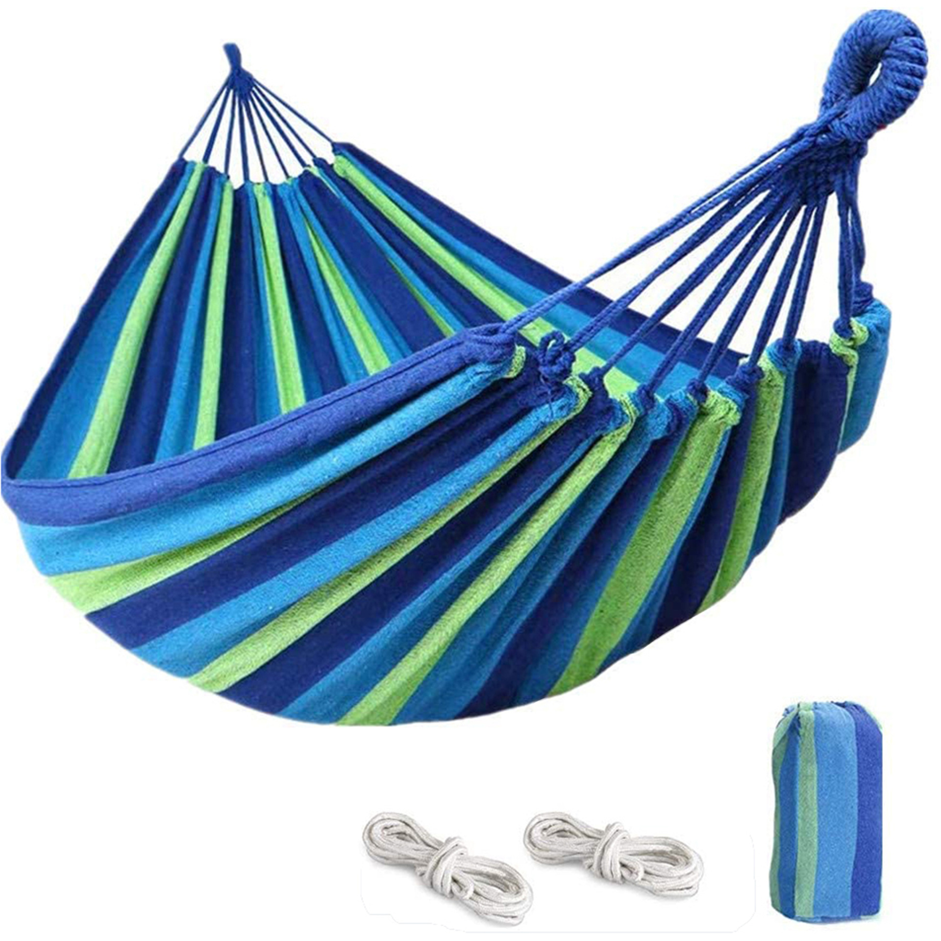 Tragbare Camping-hängematte Für Erwachsene, Strapazierfähiges Baumwoll-canvas, Outdoor-hängebett Mit Tragetasche, Blau, Ideal Zum Wandern, Für Strand Und Garten, Für Eine Person.