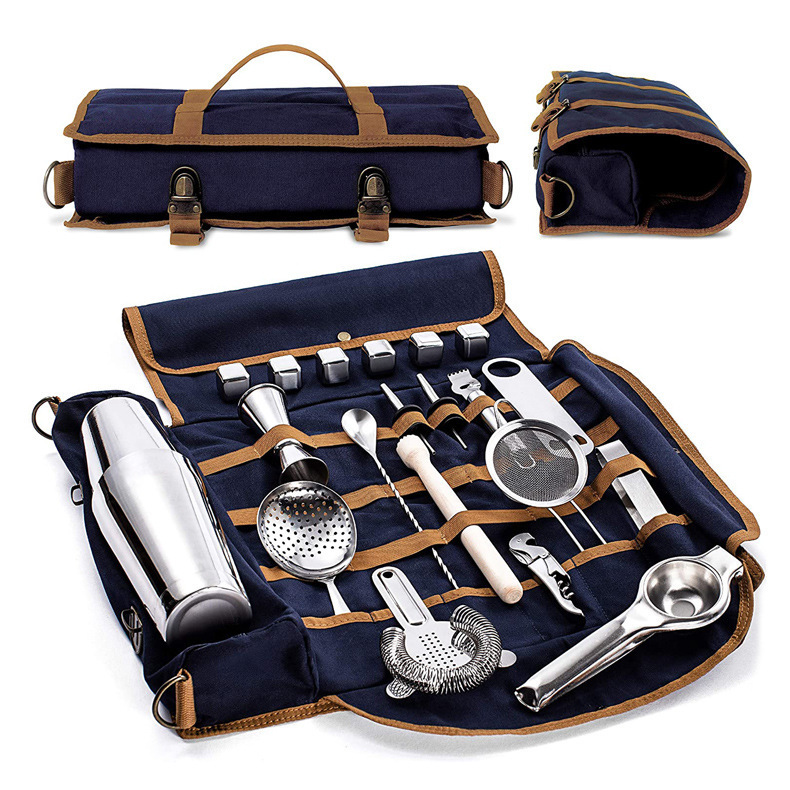 Mixology-barkeepertasche, Blaue Aufbewahrungstasche Aus Canvas Für Barzubehör, Leer (ohne Set), Tragbarer Koffer Für Cocktailausrüstung