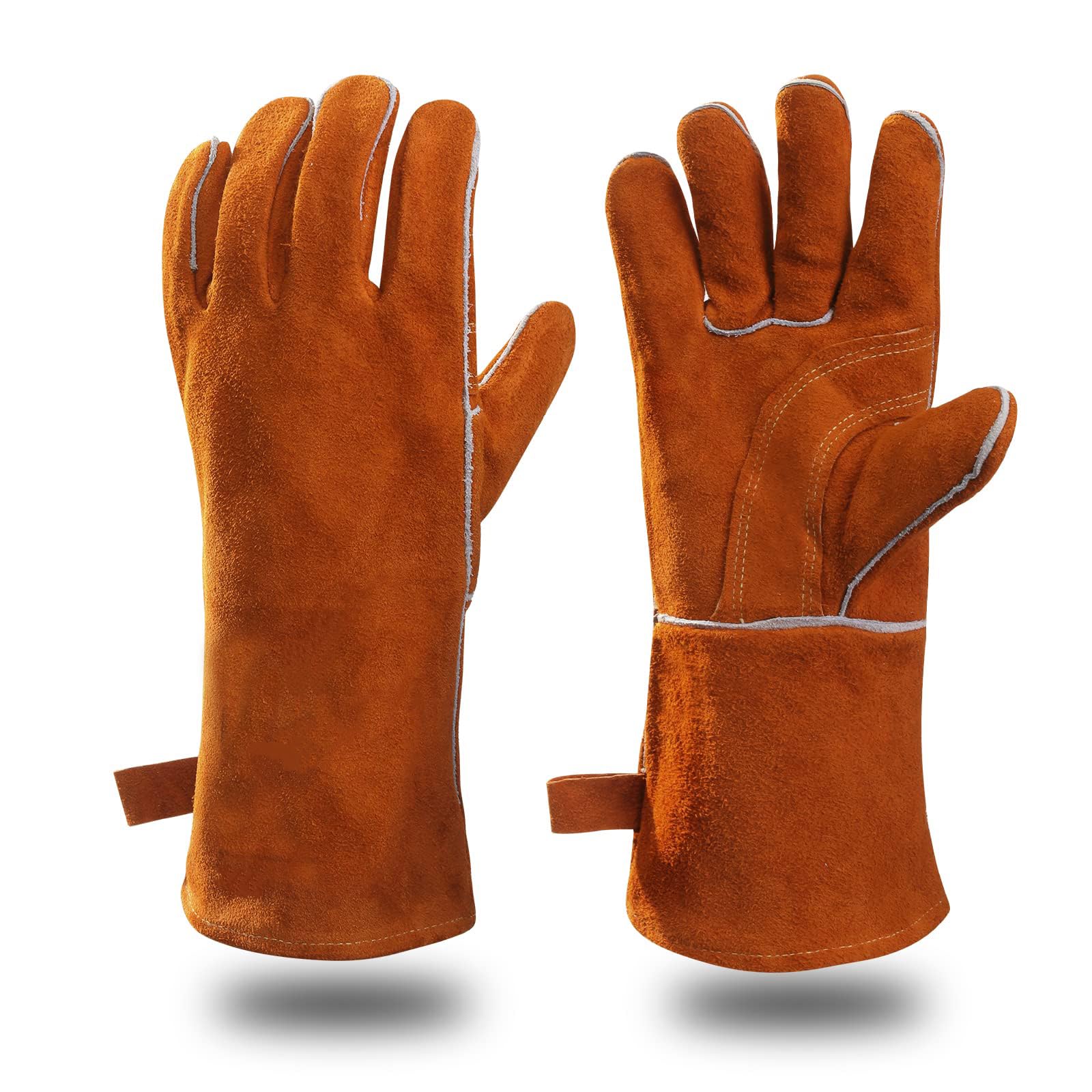 Gants De Soudage Unisexes, En Cuir Résistant À La Chaleur Et Au Feu, Pour Soudeur À Fil Fourré Mig/mag, Forge, Forgeron, Cheminée, Poêle À Bois, Foyer, Gril, Four (marron)