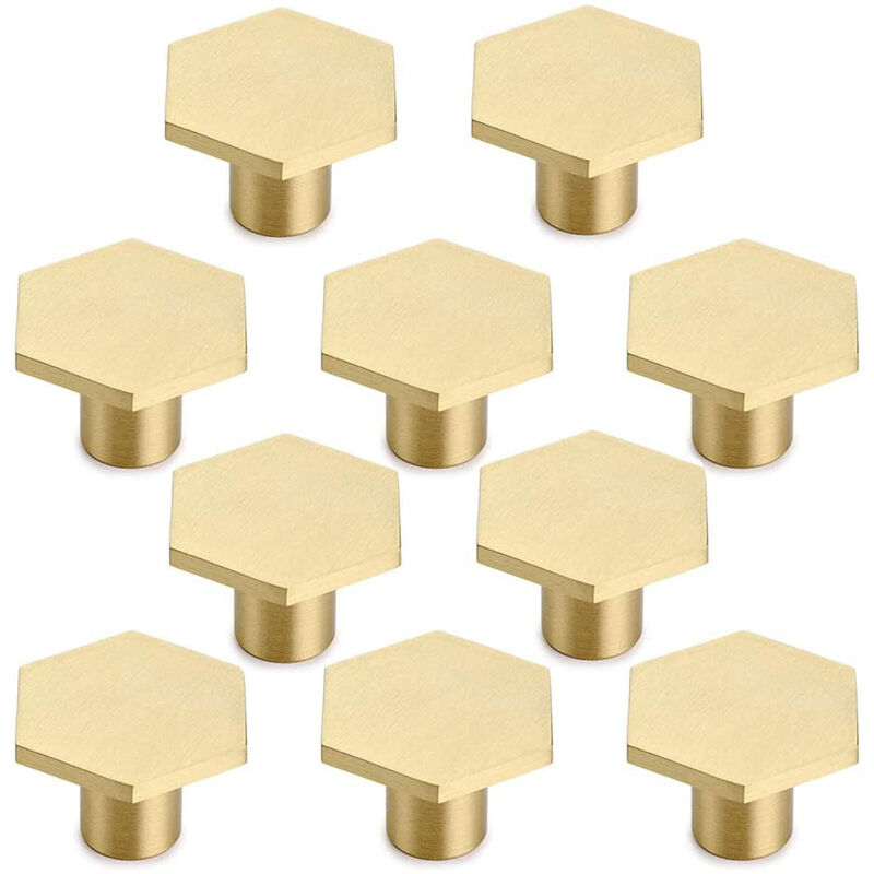 10x Bouton De Tiroir Hexagonal Poignée De Meuble Monotrou Pour Armoire Commode Porte Avec Vis Or