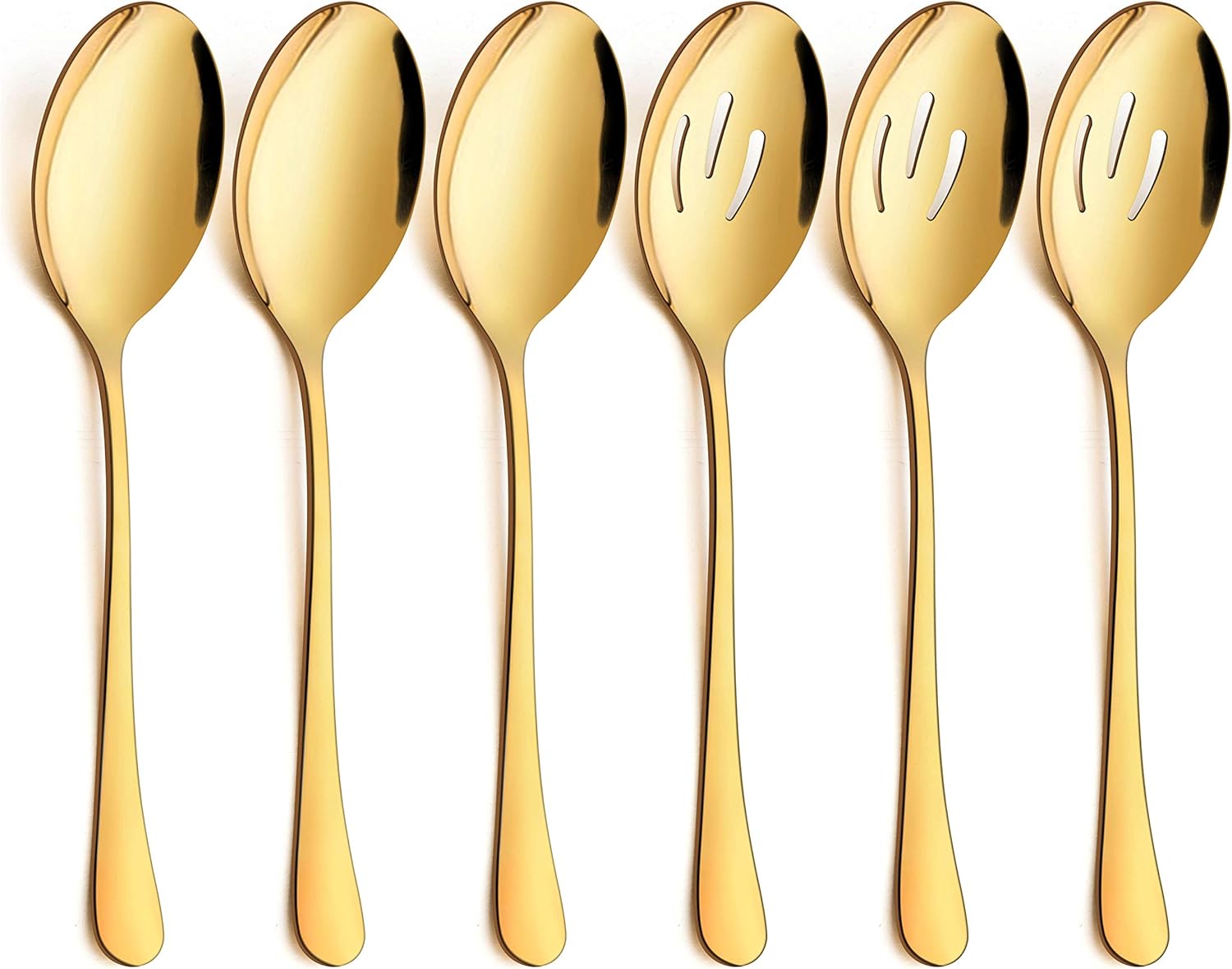 Ensemble De 6 Cuillères De Service Dorées, Cuillères De Service Ajourées Dorées, Ustensiles De Service En Acier Inoxydable Pour Buffets, Restaurants, Banquets Et Traiteurs, 22 Cm, Compatibles Lave-vai