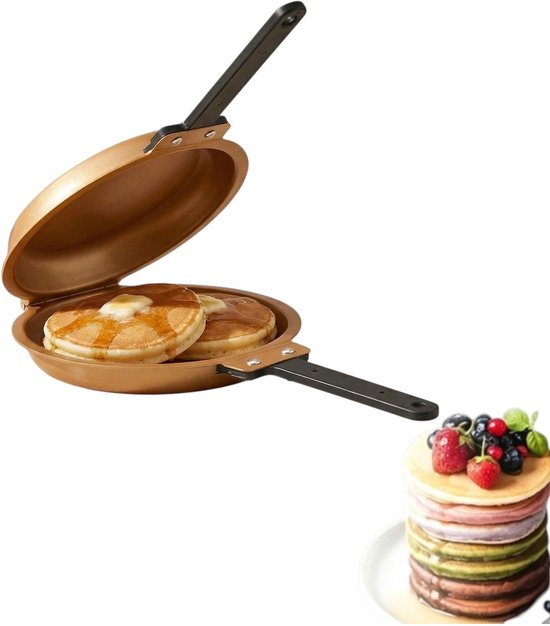 Doppelseitige Antihaft-bratpfanne – Wendbare Crêpe-pfanne Mit Klappmechanismus – Induktions- Und Gasgeeignet – 19 Cm – Gold