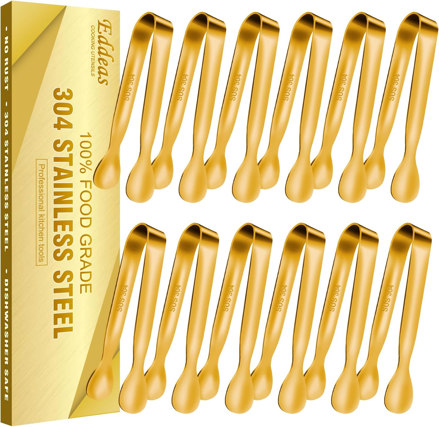 Eis- Und Zuckerzange Aus Edelstahl 304 – 12-teiliges Set, Gold-finish – Barzubehör Für Cocktails Und Getränke – Premium-lebensmittelzange