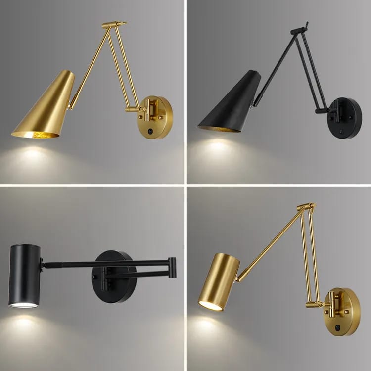 Verstellbare Retro-wandleuchte Aus Eisen, Schwenkarm, E27-fassung, Schlaf-/wohnzimmerleuchte, Vintage-industriestil, Goldfinish, B02