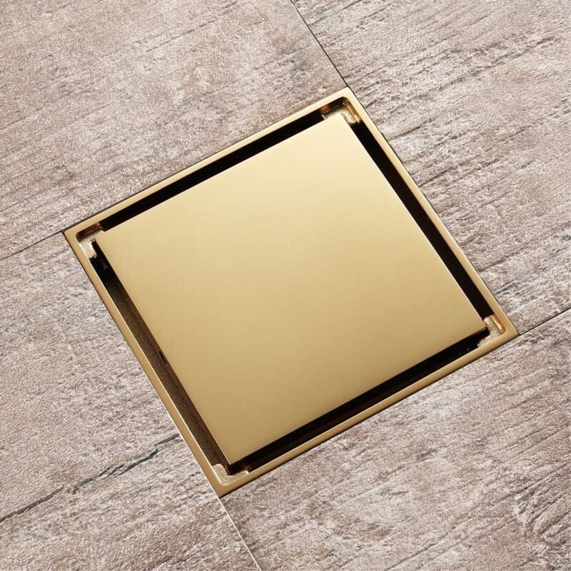 Verdeckter Goldener Bodenablauf, Quadratischer Messingablauf, Geruchsdichte Duschrinne, Bodenablauf Für Bad, Wc, Küche, 4 Zoll