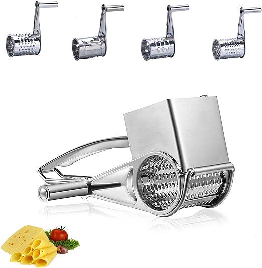 Hachoir À Fromage Rotatif (20 X 8,2 Cm, Argenté), Râpe À Légumes En Acier Inoxydable, Avec 4 Lames Rotatives, 4 En 1