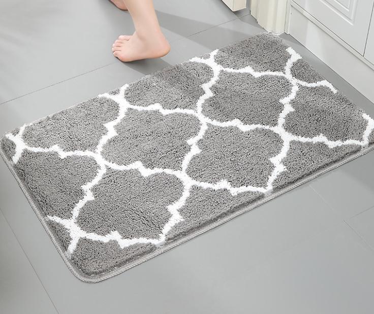 Tapis De Bain Antidérapant Gris (50 X 80 Cm) En Microfibre Absorbante, Lavable En Machine.