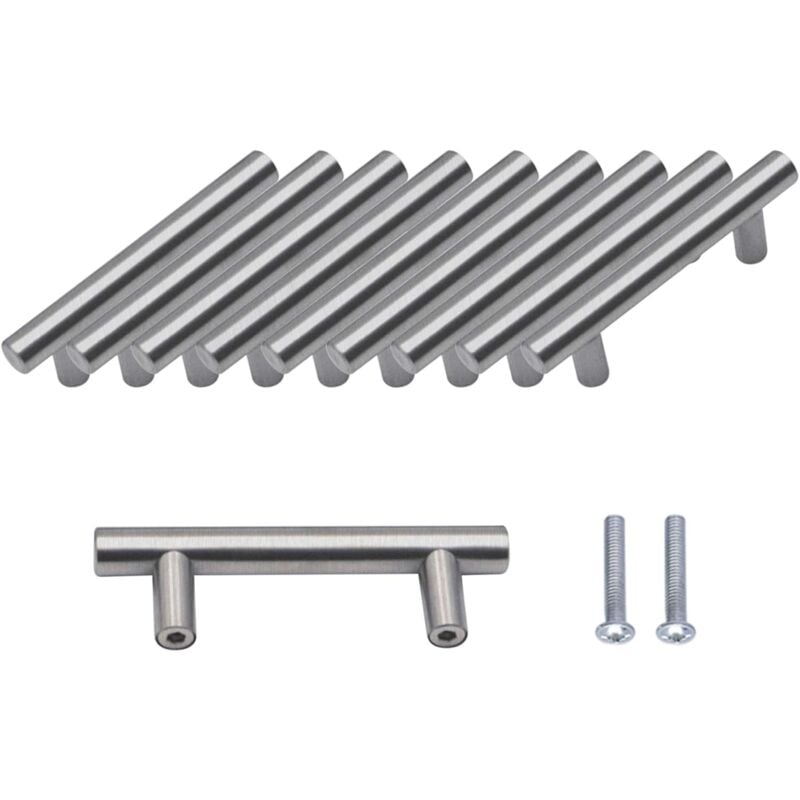 Paquet De 10 Poignées Argent De Porte 64mm Acier Inoxydable Poignees Pour Meuble Armoire Avec Vis