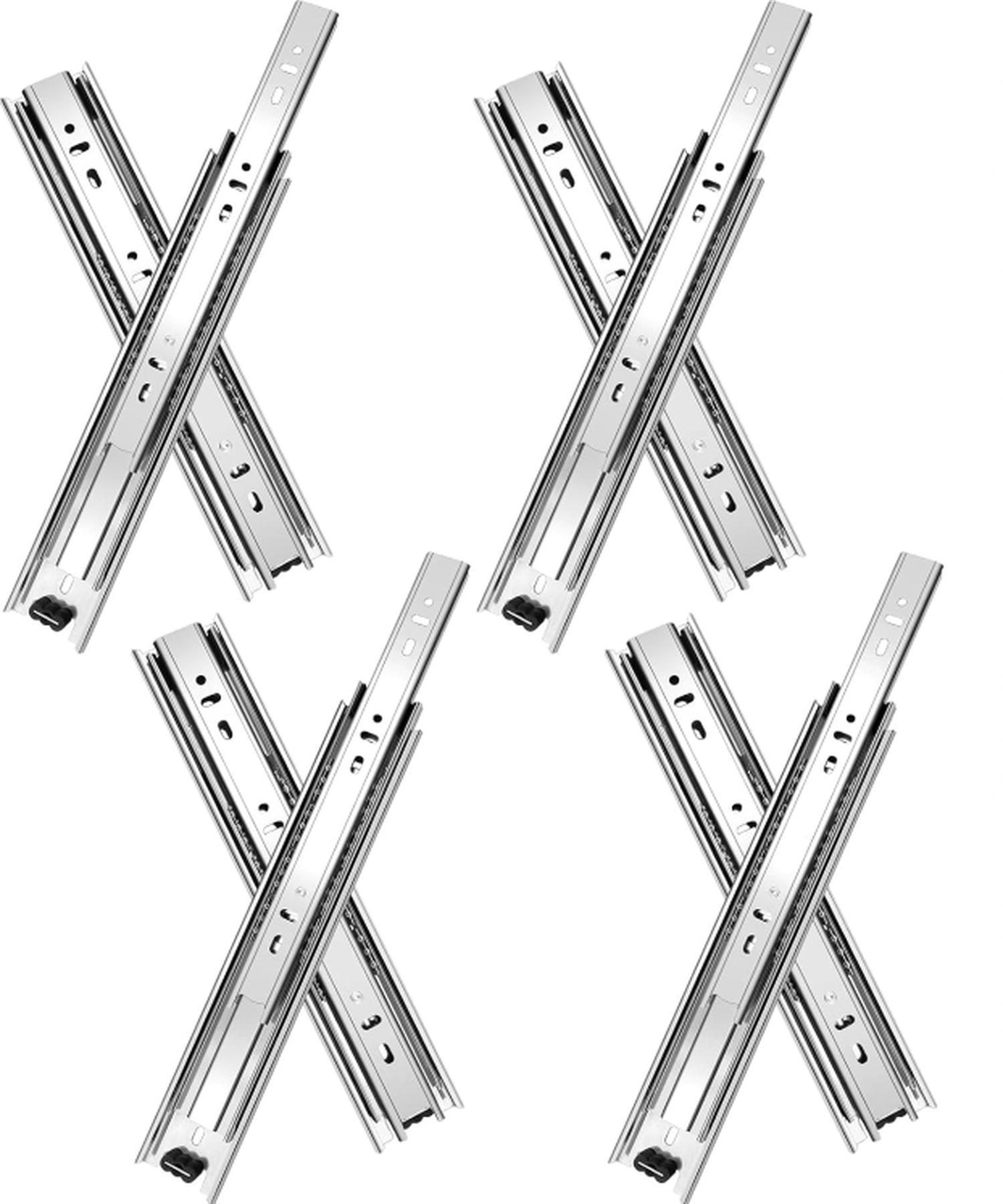 Paires Glissières De Tiroir 45 Cm (8 Pièces),glissiere Pour Tiroir, Montage Latéral,extension Complète,coulisse Tiroir Capacité De 45 Kg, Argent
