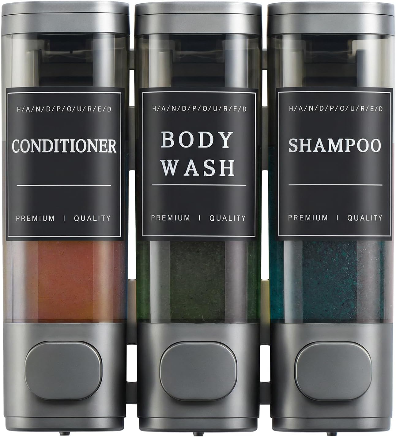 Distributeur De Savon Mural 3 En 1, Distributeur De Gel Douche, Aucun Poinçonnage Requis, Adapté Au Shampoing, Après-shampooing, Cuisine, Hôtel (gris)