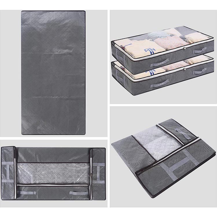 Sac De Rangement Sous Lit Lot De 5, Closet Organizer Sac Souple Grande Capacité Avec Fenêtre Transparente Poignées, Pliable100 X 50 X 15 Cm, Gris
