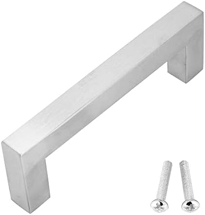 Poignée De Meuble Carrée En Acier Inoxydable Plaqué Argent, 128 Mm, Pour Porte De Placard Ou De Cuisine. Autres Accessoires.