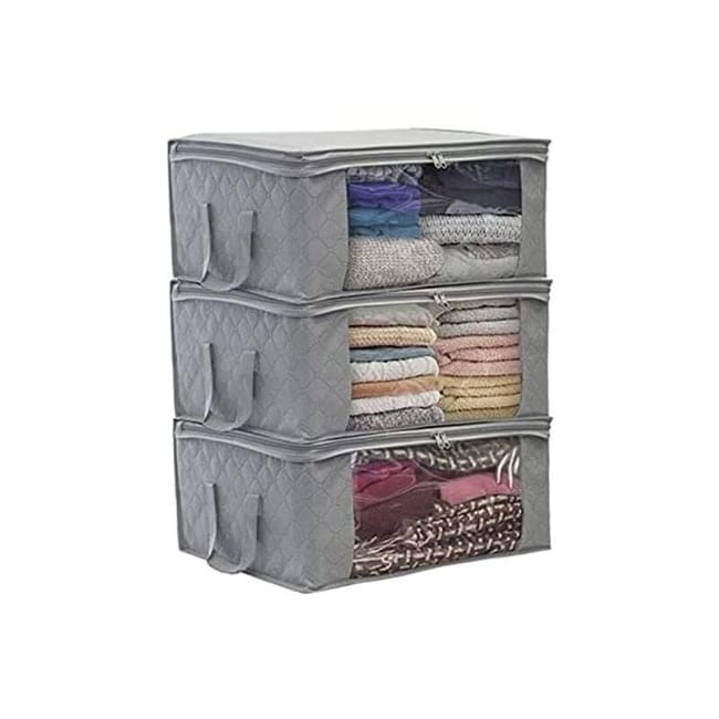 Lot De 3 Organiseurs De Vêtements Pliables (gris), 49 X 36 X 21 Cm, Sac De Rangement Sous Le Lit, Tissu Non Tissé Épais Imperméable (sku Produit : 91733142 Sku Offre : 42324liu9)