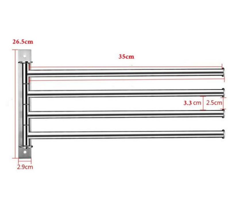 Porte-serviettes En Acier Inoxydable, Porte-serviettes Mural Orientable À 180° - 4 Niveaux - Argent - 35 Cm