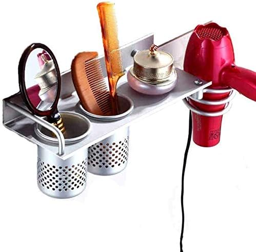 Support Mural Pour Sèche-cheveux, Multifunctional En Aluminium Avec 2 Tasses Support De Lisseur Argent 29 X 12 X 10cm，vis Fournie Avec.
