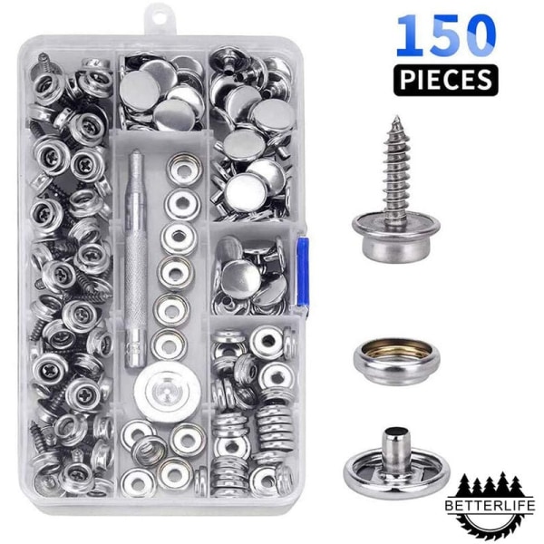 150 Vis Argentées Blanches, Toutes En Fer, Grande Boucle Blanche, 50 Pièces + Outil + Boîte De Rangement, Vis De 15 Mm, Bouton-poussoir