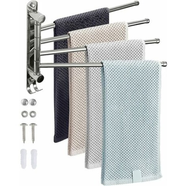 Wandmontierter Handtuchhalter Mit 4 Stangen, 180° Drehbar, Aus Edelstahl Mit Silberverchromter Oberfläche – Wandmontierter Handtuchtrockner