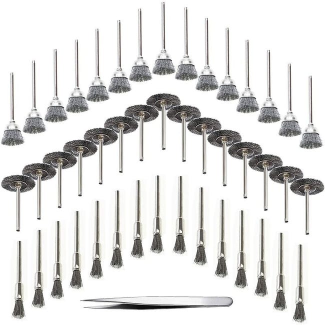 Set Mit 45 Rotierenden Drahtbürsten Für Bohrmaschinen, Edelstahl-drahtbürsten Für Holz, Schleif- Und Reinigungszubehör, Silber