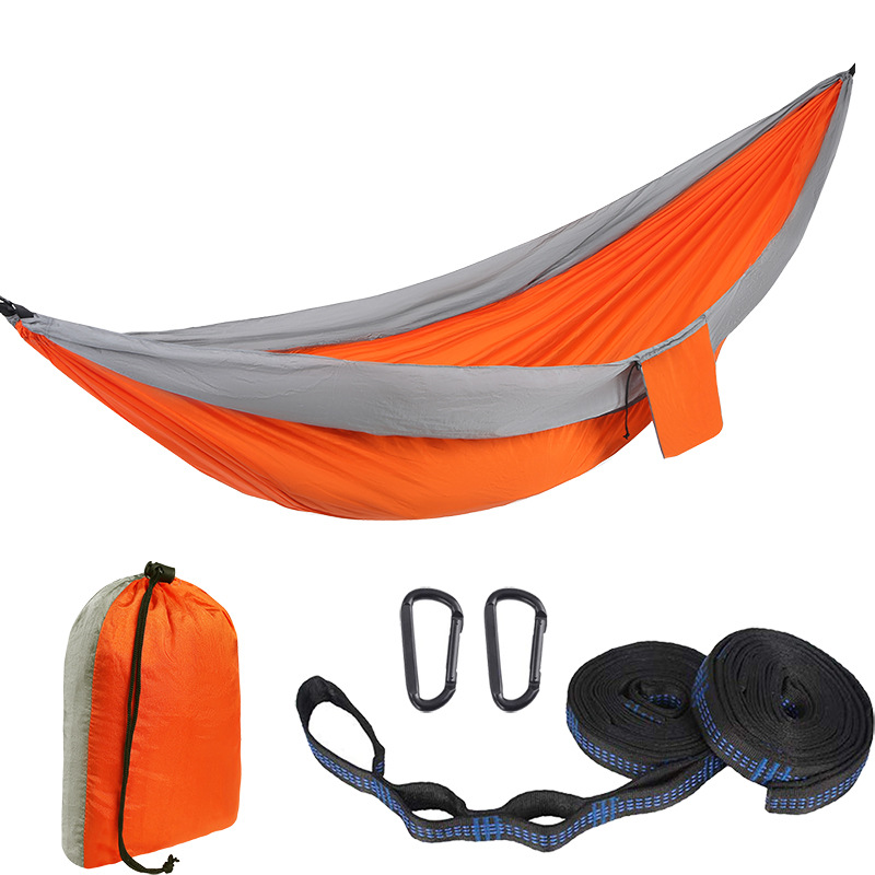 Outdoor-hängematte 300x200cm Für 2 Personen, 300kg Fallschirmseiden-campinghängematte, Wanderhängematte Mit 2 Nylongurten Und 2 Robusten Stahlkarabinern (grau Und Orange)