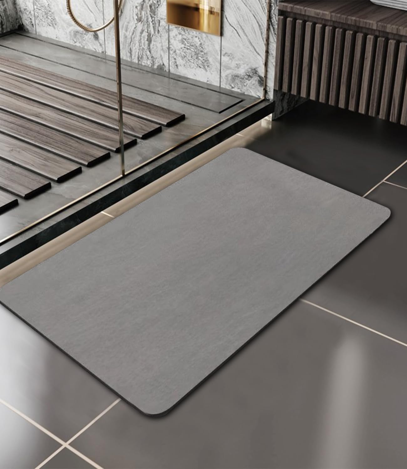 Ineasicer Rutschfeste Bodenmatte 40 X 60 Cm, Saugfähige Diatomit-serviermatte, Schnelltrocknende Mikrofaser, Dusch- Und Spülmatte, Grau