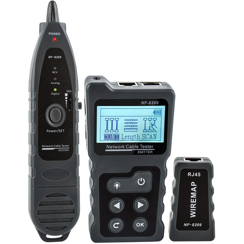 Vielseitiger Lcd-netzwerkkabeltester, Poe-drahtdetektor, Online-spannungs- Und Stromprüfer, Diagnosegerät Mit Integrierter Lampe (grau)