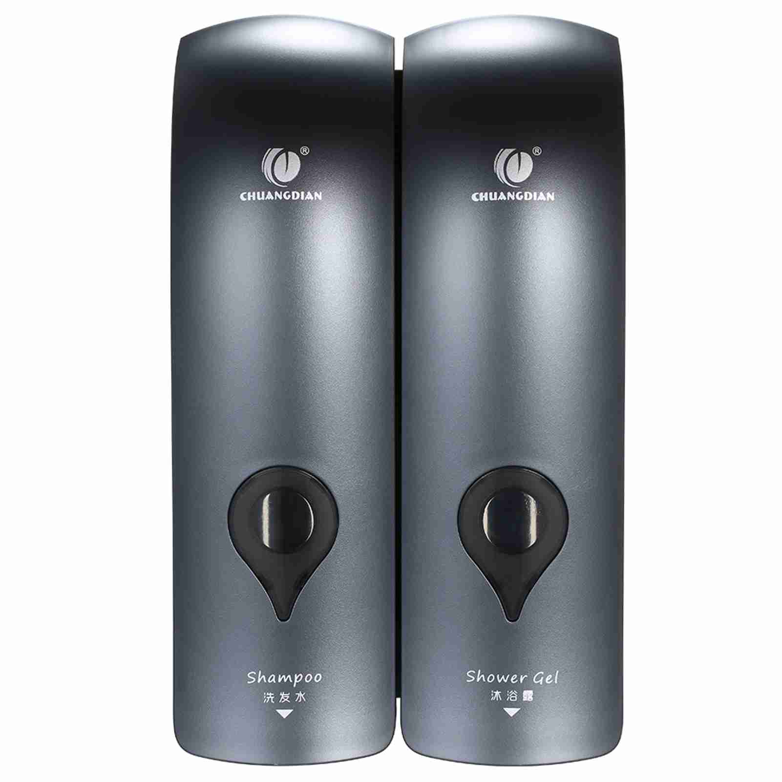 Set Mit 2 Avon Doppel-seifenspendern (300 Ml), Pumpen Für Duschgel, Badezimmeraccessoires, Silberne Behälter, Nachfüllbar, Grau
