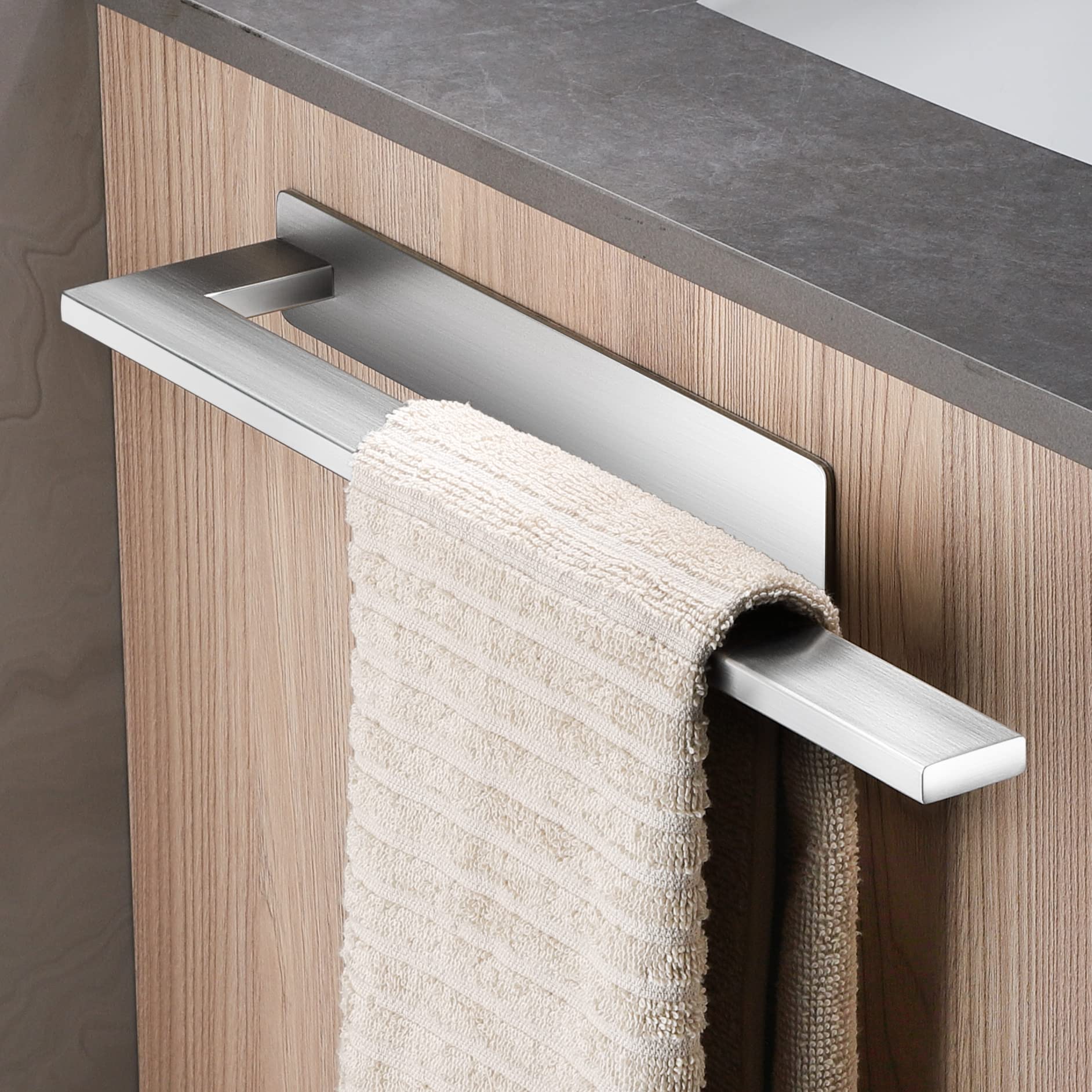 Porte-serviettes Sans Perçage, En Acier Inoxydable 304 Brossé, Mural, À Coller, À Un Bras Pour Salle De Bain, Toilettes Cuisine, En Argent